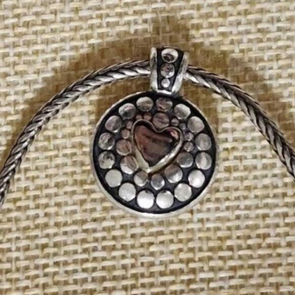 Brighton 2 tone reversible heart pebbled Pendant choker Necklace - Picture 3 of 6